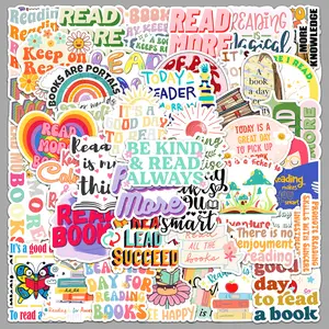 50Pcs Vinyl PVC Reading Stickers - Waterproof Inspirational Pack for Kindle/Laptop, Water Bottle - Aesthetic Gifts for Book Lovers