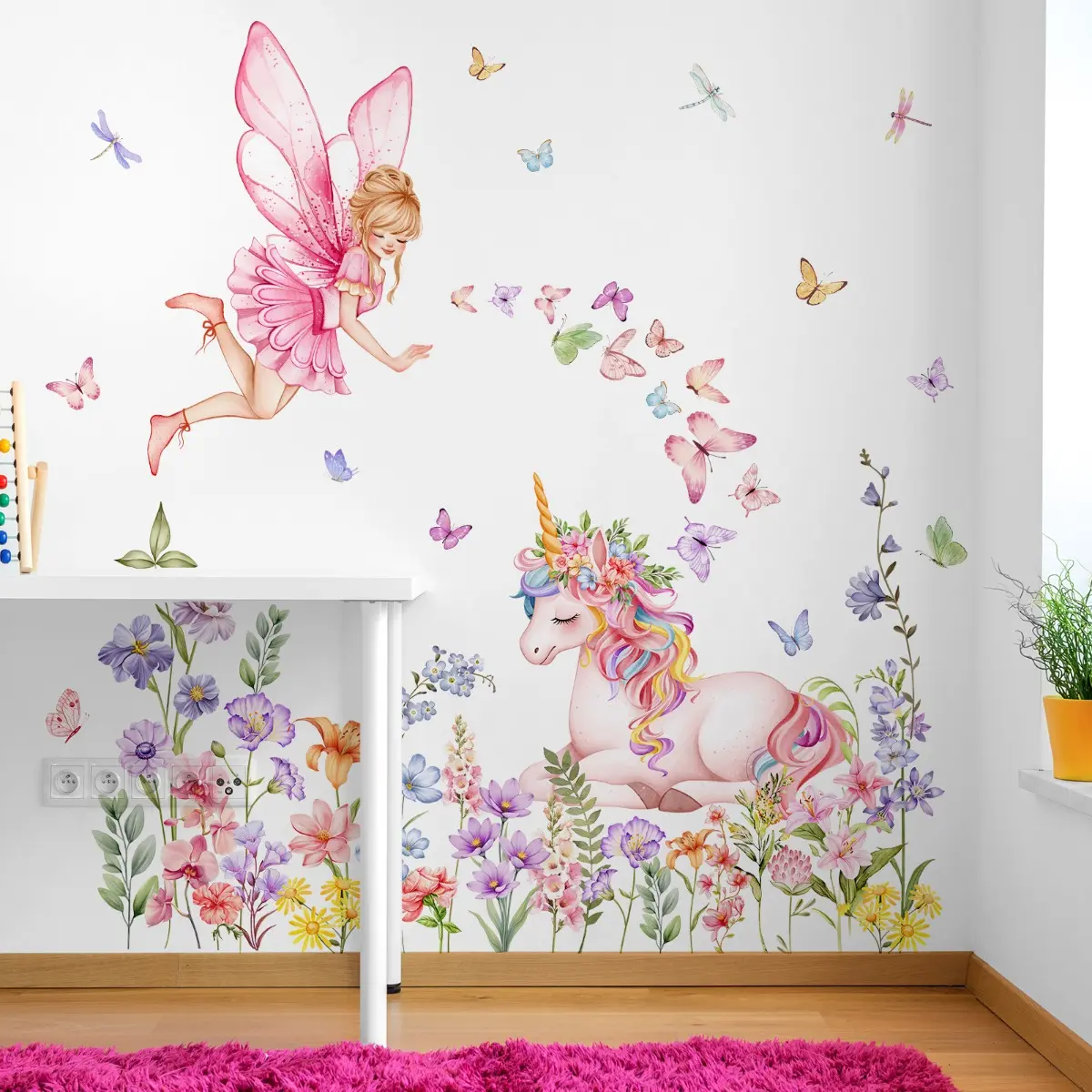 2Pcs 30x90cm Elf Unicorn 2D Matte Wall Sticker Wall Decal Self-Adhesive Home Decoration Decorative Stickers Floral Pattern Sticker Butterfly Stickers
