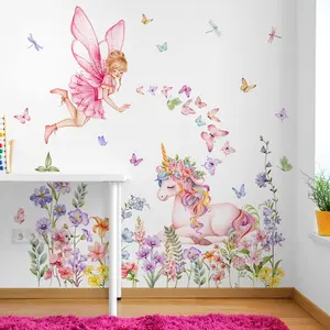 2Pcs 30x90cm Elf Unicorn 2D Matte Wall Sticker Self-Adhesive Home Decoration Floral Pattern Sticker