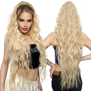 Ponytail Extension, 34" Long Wavy Drawstring Ponytail Extensions, DP001 Softer  80%  Import Synthetic Clip in Hair Extensions  Looking Hairpiece for Women-Honey Blonde