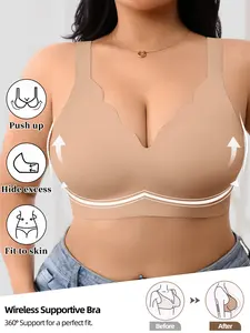 Women's Push-Up Bra, Everyday, Medium Support, Plain Pattern, Casual Style, All Seasons, Regular Length, Comfortable Fit, Large Sizes Available