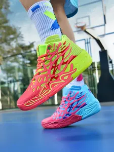 Unisex Color-Block High-Top Breathable Mesh Basketball Shoes, Youth Fashion Shoes, Sporty Style, Pink-Blue Color-Block Design, High-Top Structure, Breathable Mesh Material, Eye-Catching, Ideal for Basketball Sports