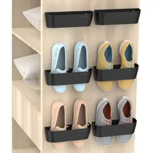 Wall Mounted Shoes Rack 6Pack with Sticky, Shoes Holder Organizer,Door Shoe Hangers (SM03-Black-6)