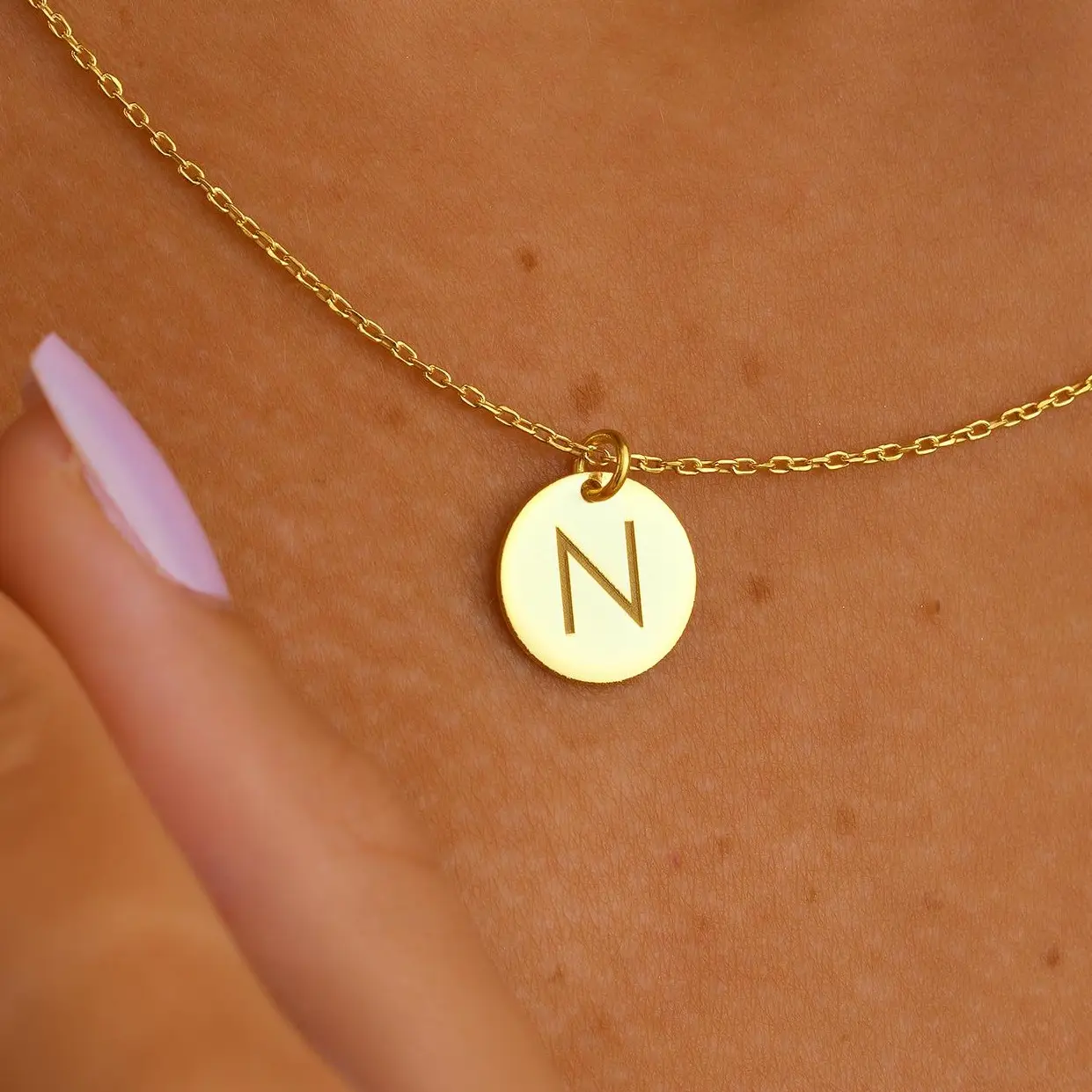 Letter Engraved Disc Necklace, Personalize Letter Necklace, Customized Initial Necklace, Initial Bridesmaid Necklace, Disc Letter Pendant, Initial Christmas Necklace, Initial Minimalistic Necklace, Letter Birthday Necklace Gift For Her, Disc Coin Necklace