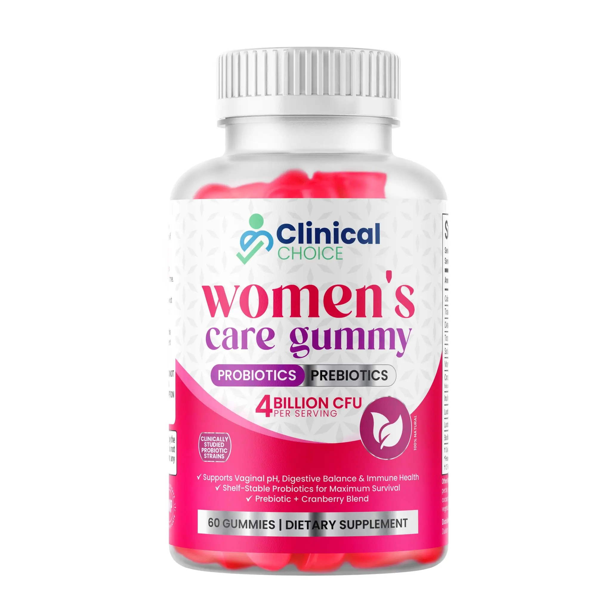 Clinical Choice Women’s Care Gummies – 60 Count | 3-in-1 Gut, Immune & Vaginal pH Support | Probiotics + Prebiotics + Cranberry