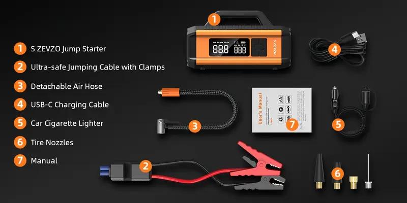 Portable 4000A Car Jump Starter with Air Compressor, 150PSI Tire Inflator for 8.0L Gas & 6.0L Diesel Engines