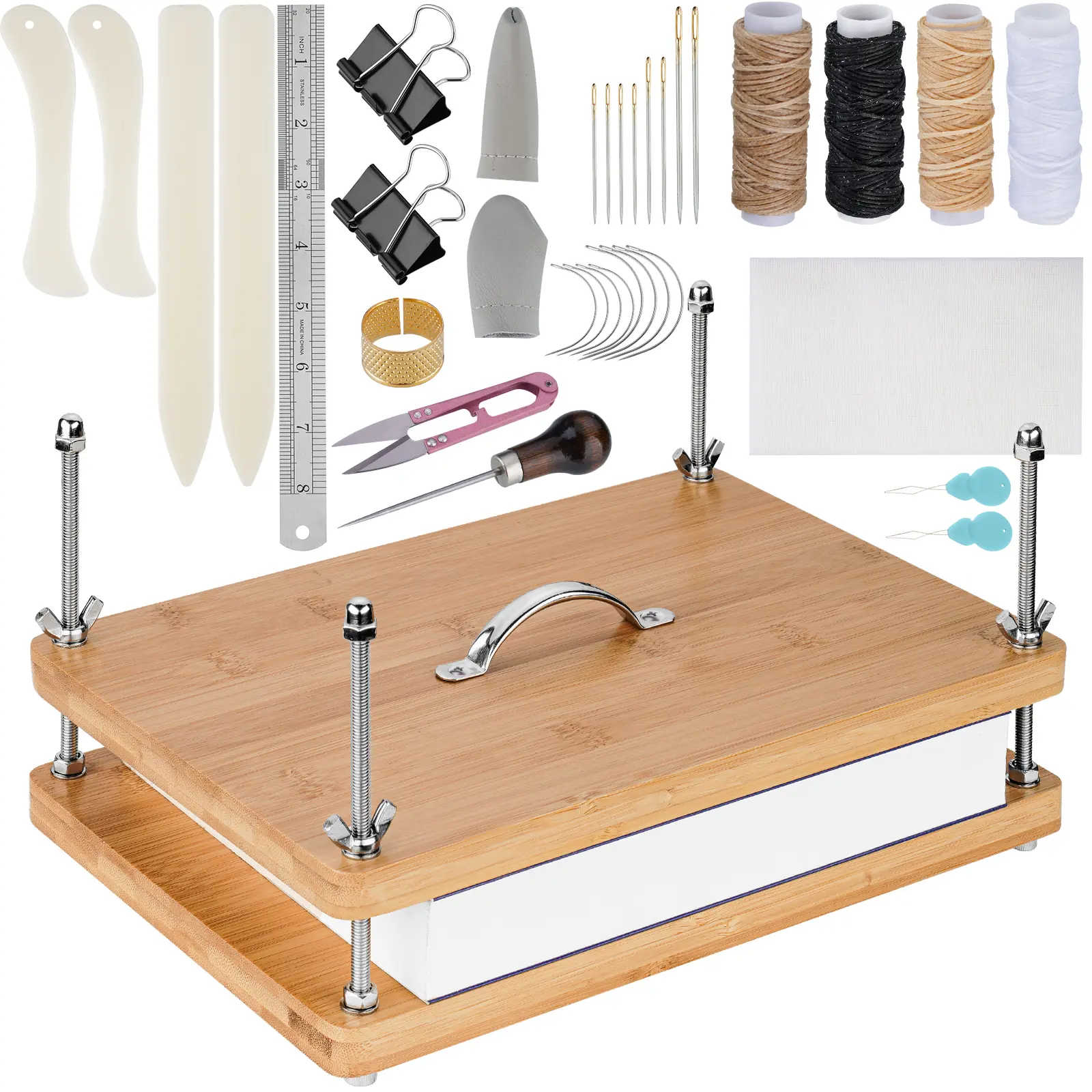 NiHome 35 PCS Book Press Binding Kit for Notebooks, Lesson Plans,Document Organization-Bamboo Bookbinding Tools with Portable Handle for Beginners DIY