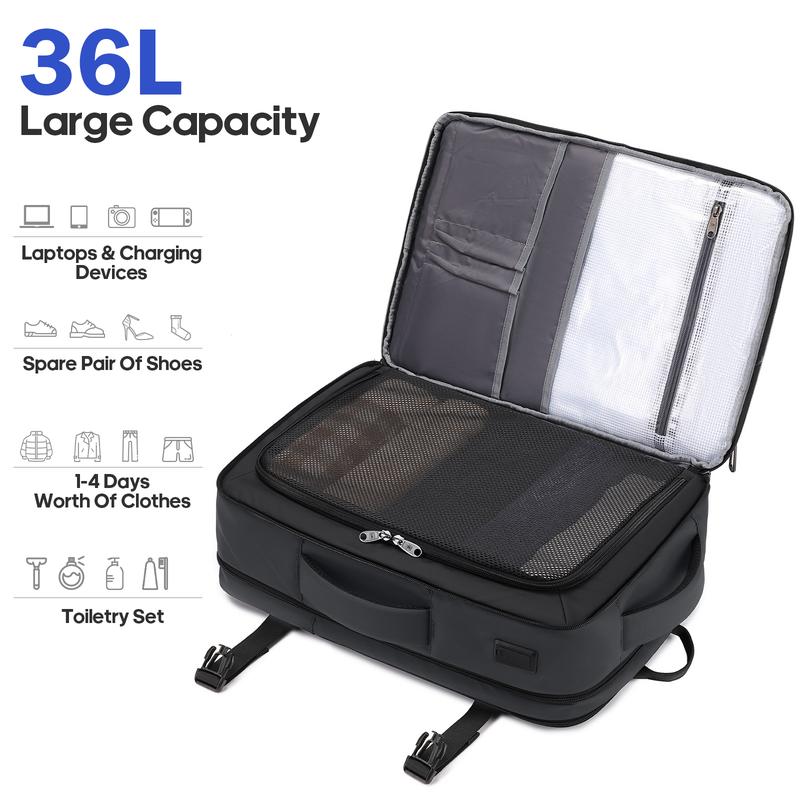 Bruno Cavalli Travel Backpack TSA Friendly 36L Expandable #18621 Black with 17" Laptop Compartment, USB Charging, Water Bottle Pocket, Anti-Theft, Waterproof, for Business, Travel, Outdoor