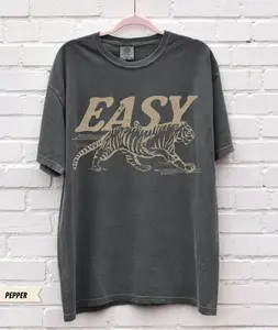 Easy Tiger Tee Vintage Inspired Shirt Trendy Tiger T Shirt Retro Festival Clothing Tee Boho Hippie Clothes, Full Size, Full Color, Cotton