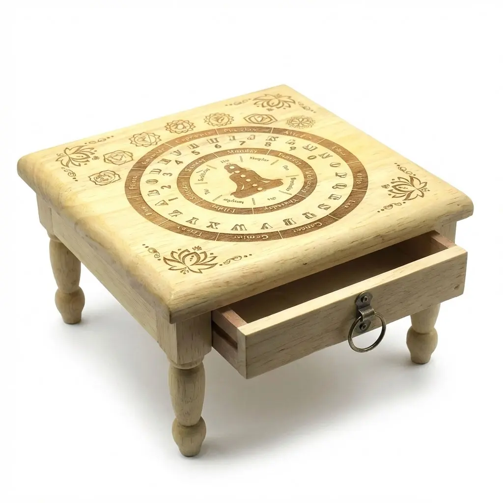 Engraved Pendulum Altar Table — 11.5" with Storage Drawer