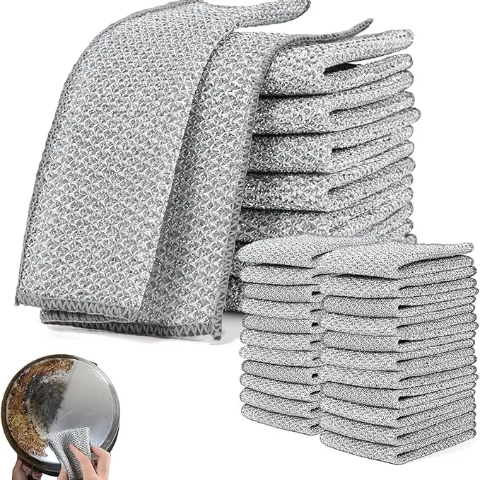 Non Scratch Wire Dishcloth, Multipurpose Wire Dishwashing Rag for Wet and Dry, Steel Cloth for Washing Dishes, Rust Removal Cleaning Cloth Kitchen, No Odor, Double Layer, 10 Pack