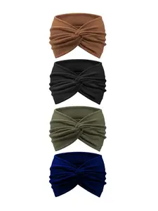 Unisex 4-Pack Wide Headbands - Soft, Vintage-Inspired Bohemian Turban Hair Accessories with Knotted Design, Comfortable for Yoga, Sports, Everyday Wear, Boho Headband