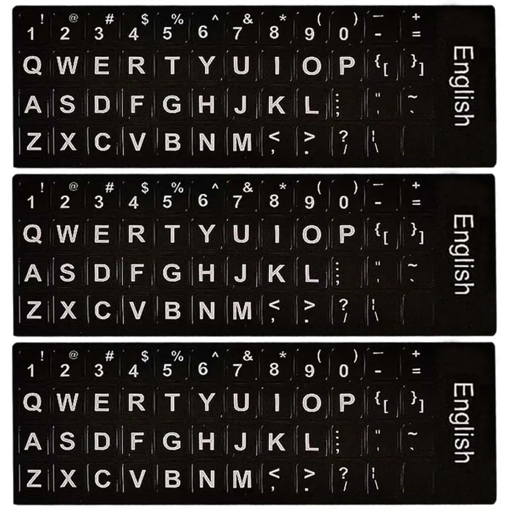 Replacement English Keyboard Letter Stickers, Universal English Keyboard Stickers with Black Background and White Lettering for PC Computer Laptop Desktop(3PCS,English)
