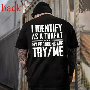 Casual Men’s Bold Graphic Tee – Funny ‘My Pronouns Are Try Me’ Cotton Shirt
