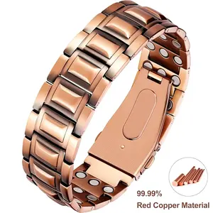 3X Magnetic Copper Bracelet for Men,Adjustable Magnetic Bracelets,Copper Jewelry Gifts for Men,3800 Gauss Strength Magnets,Pro Fold-Over Butterfly Clasp