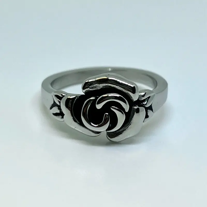 Stainless Steel Rose Ring – Silver-Tone Floral Unisex Band