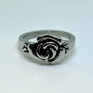 Stainless Steel Rose Ring – Silver-Tone Floral Unisex Band