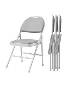 Grey Pack Of 4Folding Chairs, Padded Foldable Chair With PU Leather Cushion And Back, Metal Frame, Portable Stackable Commercial Seats For Wedding Party