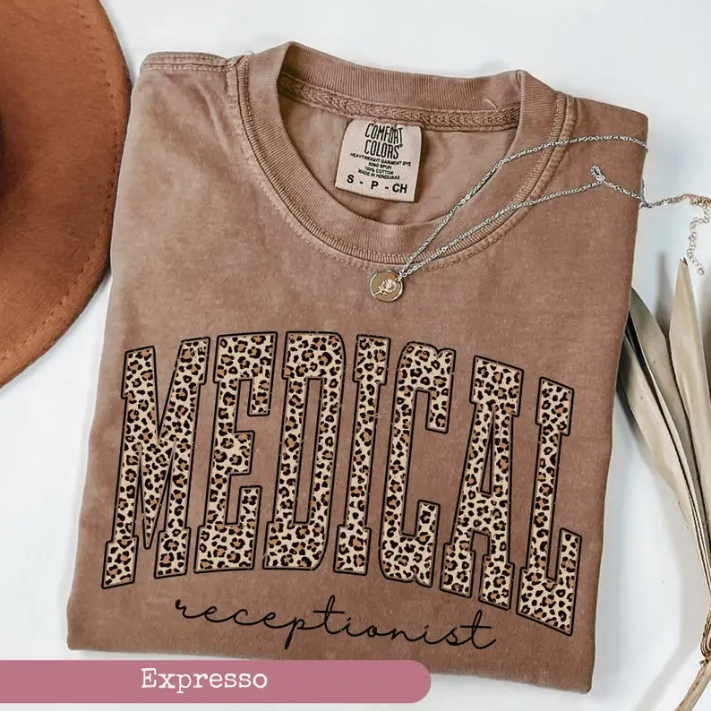 Comfort Colors Leopard Medical Receptionist Shirt, Medical Receptionist Shirt, Assistant Gifts, Nurse Appreciation Graphic Tees, Gifts For Receptionist