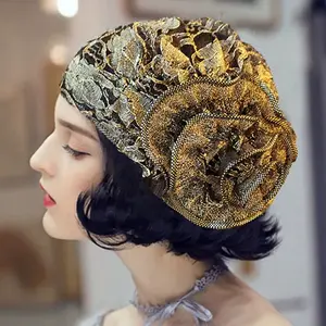 Lace Flower Turban Headwrap for Women – Elegant Chemo Cap, Stretchy Hair Cover, Vintage Style Head Scarf