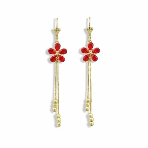 Elegant Flower Drop Earrings with Gold Beaded Tassels for Women's Fashion Accessories