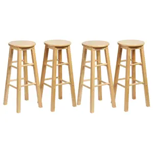 PJ Wood Classic Round Seat 29" Tall Kitchen Counter Stools, Natural (Set of 4)