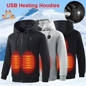 USB Heating Hoodie Jacket for Men, 5 Zones Electric Heated Hoodies, Warm Zippered Hoodie, Male Big Size 5XL, Autumn and Winter