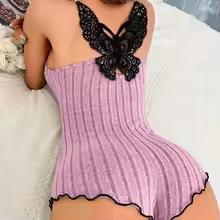 Women's Suspenders Lace Trim And Bow Design Pajamas Sleeveless V-Neck Pajamas Set Sleepwear Suit Sexy Solid Home Clothes Summer Womenswear