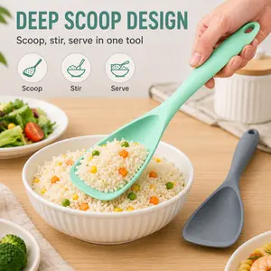 2-Pack BPA-Free Silicone Cooking Spoons for Nonstick Cookware, 1-Piece Multifunction Spatula Spoon, Durable for Scooping, Scraping, Serving