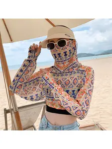 Women's Summer Sunscreen Cape with Zebra Pattern, Driving Poncho, Long Sleeve, Cycling Face Mask, Face-Covering Cape, All-in-One Short Sunscreen Clothing