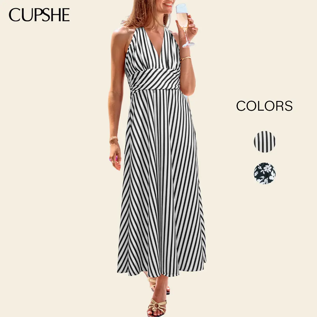 Cupshe Women's Woven Tropical Floral Maxi Dress - Casual Sleeveless Plunging Neckline Flowing Gown, Regular Fit, XL, for Summer Parties, Bold Look, #summerfinds
