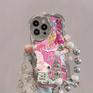 Fashion Cellphone Case with Chain & Beaded Lanyard, Shockproof Phone Protective Cover, Phone Accessories Compatible with iPhone 16 15 14 13 12 11 Pro Max, Casing, Protection