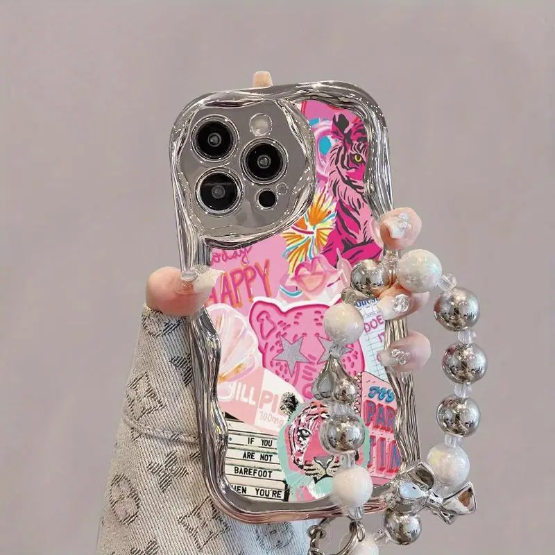 Fashion Cellphone Case with Chain & Beaded Lanyard, Shockproof Phone Protective Cover, protective smartphone casing, shockproof shell, Phone Accessories Compatible with iPhone 16 15 14 13 12 11 Pro Max, Casing, Protection, Protector