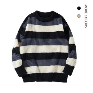 Men's Stripe Sweater Fall Men Long Sleeve Slim Printing Pullover Sweater Men Streetwear Clothing,Men Stripe Patchwork Knit Sweater Casual Crew Neck Long Sleeve Loose Knit Tops Vintage Pullover