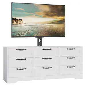 Spacious Storage Solution 9 Drawer Dresser TV Stand with Mount for 32-85 Inch TVs - Modern Media Console Table - Entertainment Center for Bedroom or Living Room