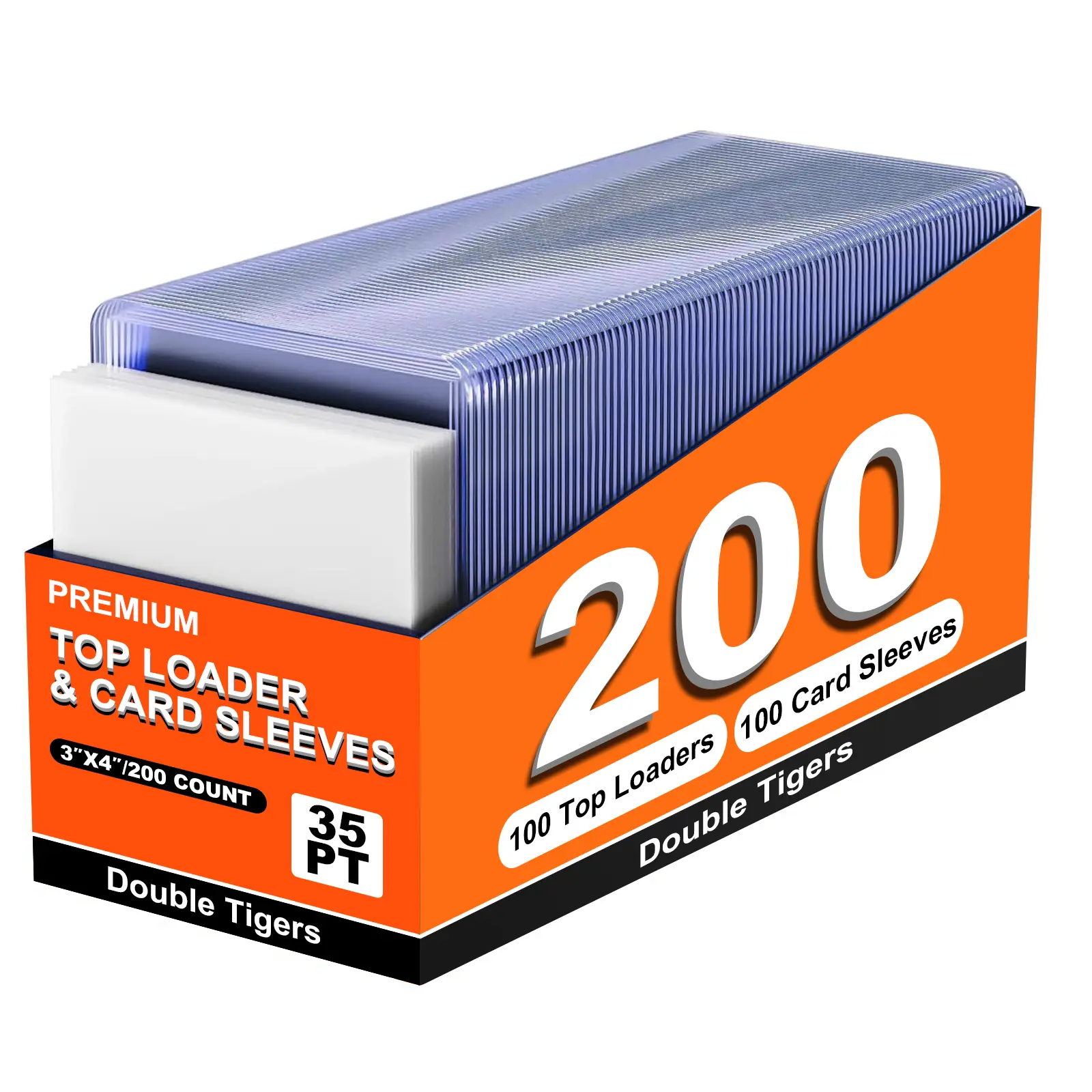 Double Tigers 200-Pack PVC Card Protector Set - 100 Soft Penny Sleeves, 100 Rigid 3"x4" 35pt Toploaders, Premium Dust Guards for Sports Trading Cards | TCG Sleeves Kit