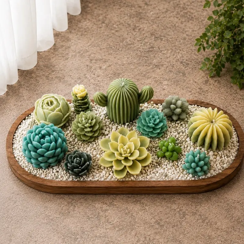 Terrarium Candle Set – 12 Succulent & Cactus Candles