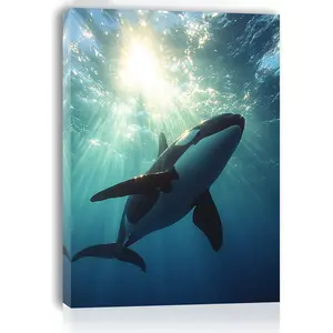 A Unique Orca Canvas Wall Art Print, Abstract Marine Life Underwater Artwork, Woven with Other Materials, Comes with Wooden Frame, Suitable for Home Office Decoration, Living Room, Bedroom, Kitchen, Ideal for Weddings, Birthdays, Bachelorette Parties, Fir