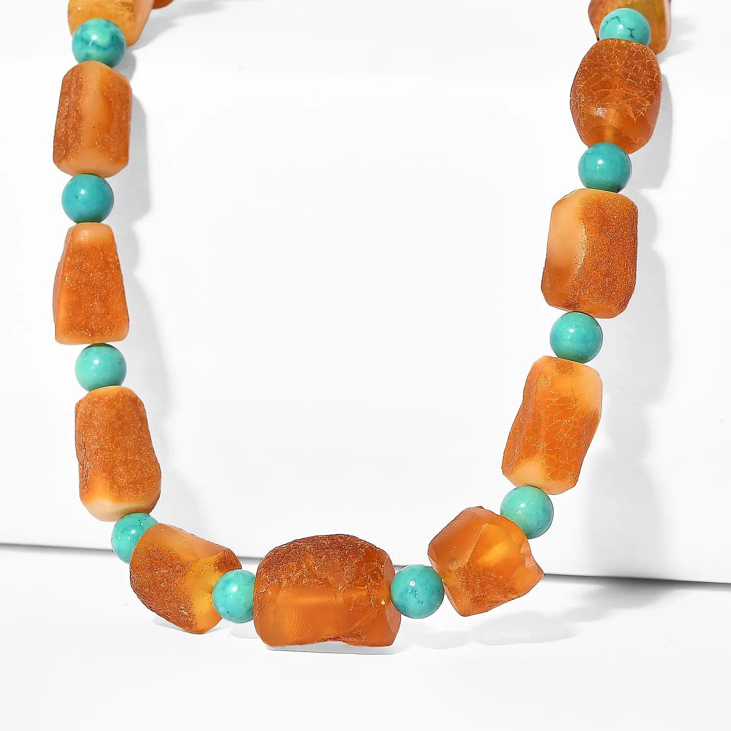 EverTrue Honey Amber and Magnesite 140.00 ctw Beaded Necklace in Stainless Steel 20-22 Inches