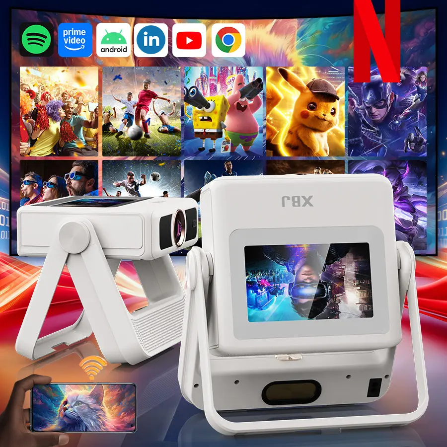 XBJ A5pro Touch Screen Projector - 7in Native 4K, 1080P Full HD, Auto Focus, Dolby Sound, Wi-Fi 6, Bluetooth, 180° Rotation, LCD, Projector for Bedroom, Home Cinema - Ideal for Games, Movies, Back to School Gifts