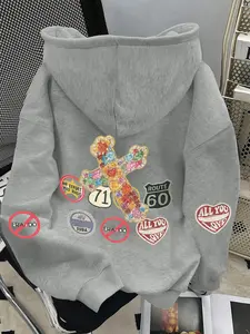 Women's Hooded Sweatshirt, Warm Fashion Trendy Streetwear, Casual Vintage Youth Natural Versatile Texture, Unique Personality Gem Cross