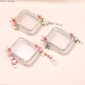 Rhinestone Apple Watch Case with Tassel Pendant, 2-in-1 PC Protective Cover with Screen Protector, Compatible with 38–49mm Series 1–7/SE