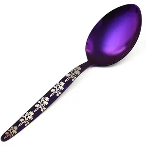 Kunz Purple Spoon | 18/10 Stainless Steel Titanium Shiny Basting Spoon | 9 Inches  Daily Chef Quenelle Serving Spoons