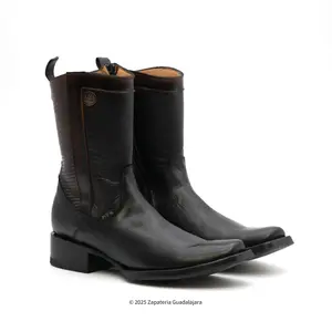 MEN'S DUBAI TOE MARCO BLACK LEATHER BOOT WITH ZIPPER