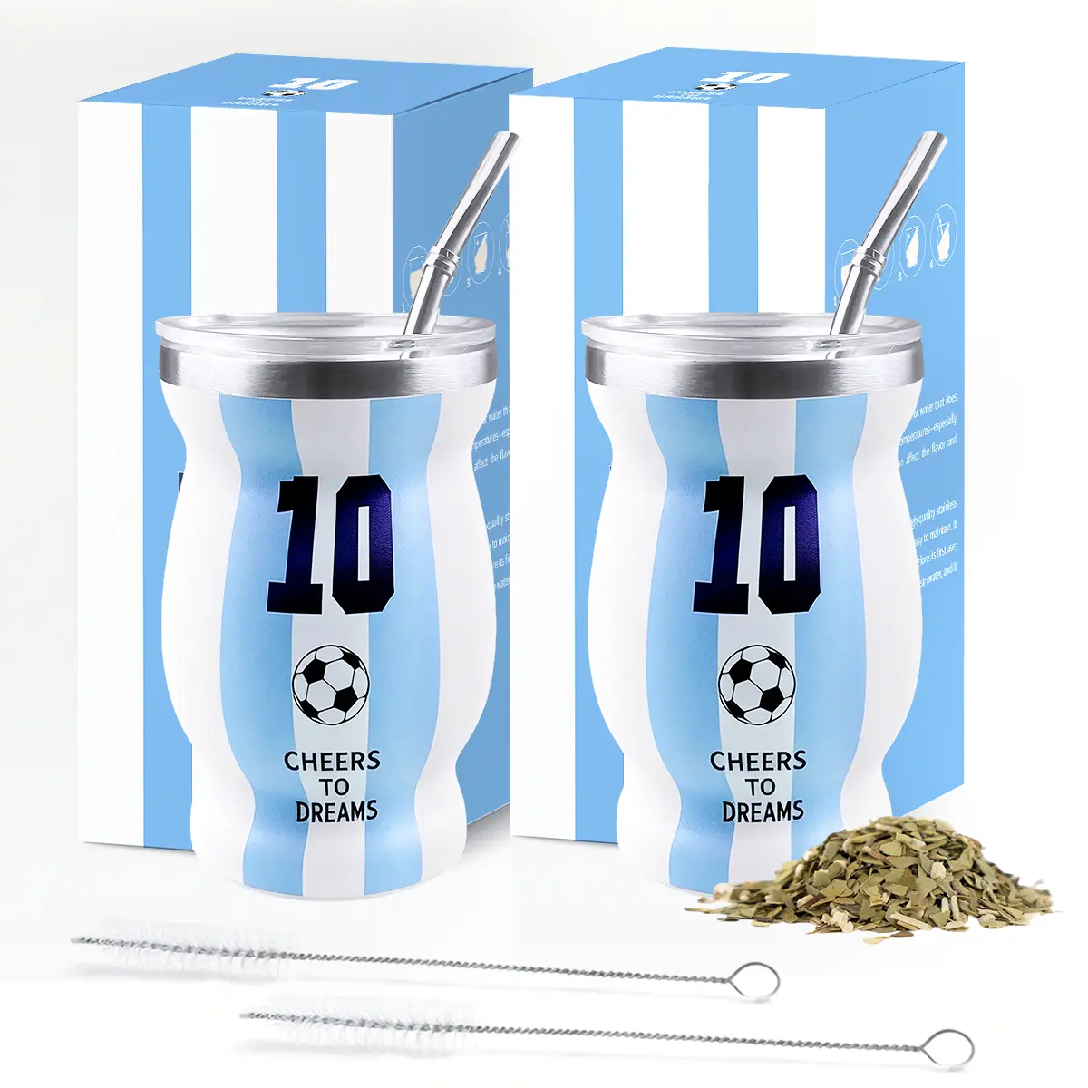 2 Pack The Final Dance Argentina #10 Soccer Fan Traditional Stainless Steel Insulation Tumbler Yerba Mate Cup Gift Set - Premium Insulated Gourd, Bombilla - 2026 Sports Gift for Boyfriend, Dad