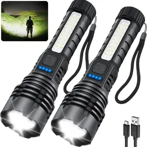 Rechargeable Handheld Flash Light, 2 Counts/set Powerful Flash Light with 7 Modes, Outdoor Camping Lighting for Fishing, Hunting, Climbing, Travel Accessory