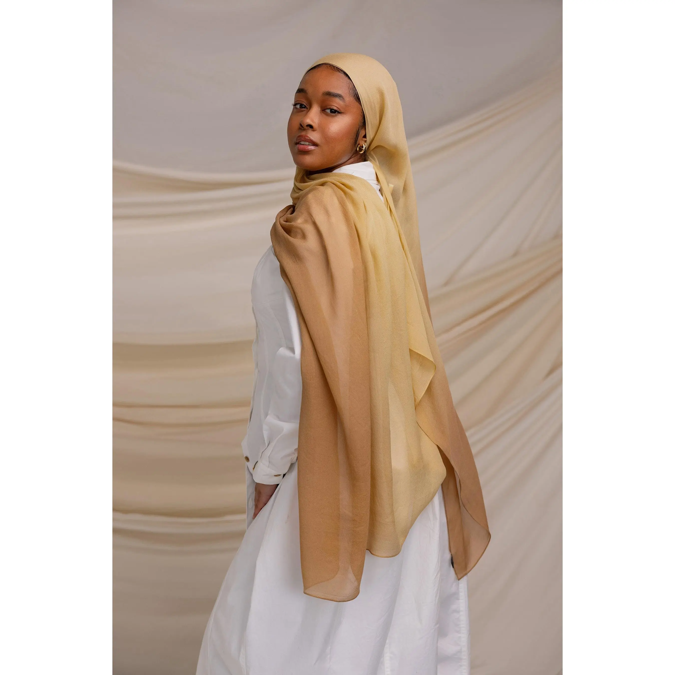 VELA Hijab for Women, Golden Ombre Luxurious Silk Chiffon Scarf Head Wrap, Soft, Breathable & Non-Slip for All Seasons, For Muslim, Modestyscarf, Head Wrap Scarf, Hand Wash Only