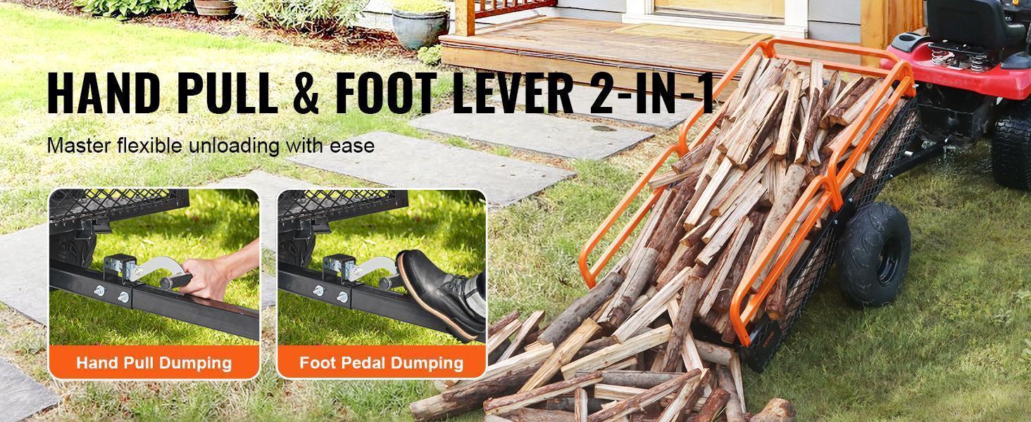 VEVOR Heavy Duty Steel ATV Dump Trailer, 1500-Pound Load Capacity 15 Cubic Feet, Tow Behind Dump Cart Garden Trailer, with Removable Sides and 2 Tires, for Mowers, Tractors, ATV, UTV