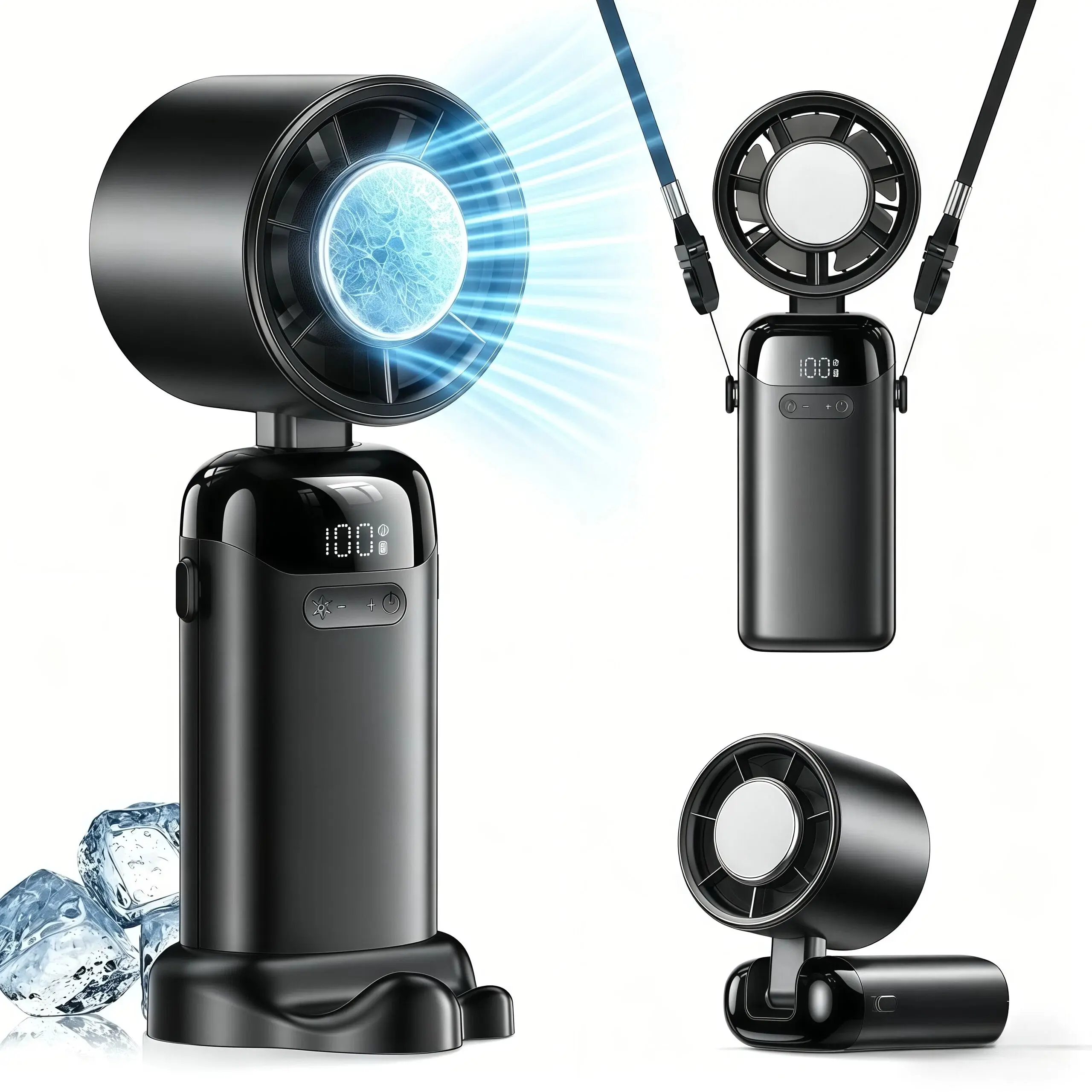 2026 New 4-in-1 Portable Refrigeration Handheld Turbo Personal Cooling Fan - USB Rechargeable, Adjustable, Powerful, 200 Speed Settings, 21000 RPM, 12H Cooling, Digital Display, Foldable Home Supply Gift for Summer Travel, Portable Fan