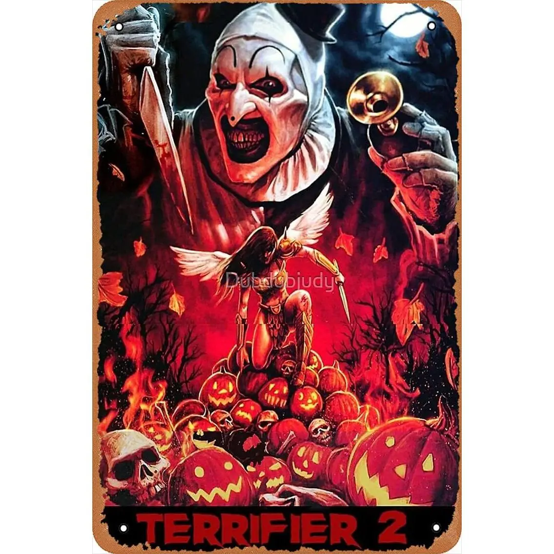 12x8 in Bright Waterproof Round Artistic Printed Metal Tin Wall Sign - Terrifier 2 Horror Film Retro Home Decor, Easy-to-Clean Men's Adult Room Door Accent, 08X12 Inch